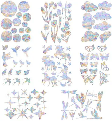 Produktbild von 8 PVC Raamfolie Sticker Regenbogen Vögel Blumen