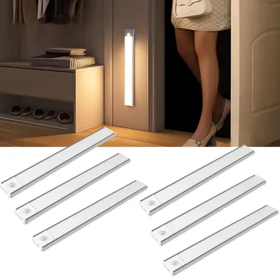 Produktbild von 6 Stück- 20cm LED Unterbauleuchte, Schrankleuchte mit Bewegungssensor, Magnetische Lichtleiste Schranklicht mit USB Ladefunktion, weißes Licht