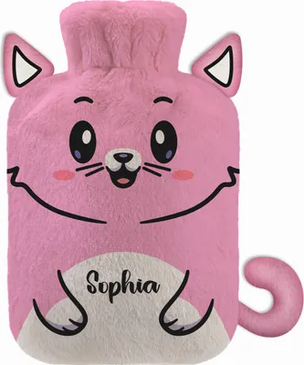 Produktbild von Personalisierte Wärmflasche mit Minky Pullover Bezug 2 Liter Bettflasche mit schönen Fleece-Druck Bezug Gummi Wärmflasche mit Deckel Katze Pink Ears [092]