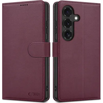 Zdjęcie produktu dla Etui z klapką do telefonu Galaxy S26 FE, model Tech-Protect Wallet, kolor burgundowy