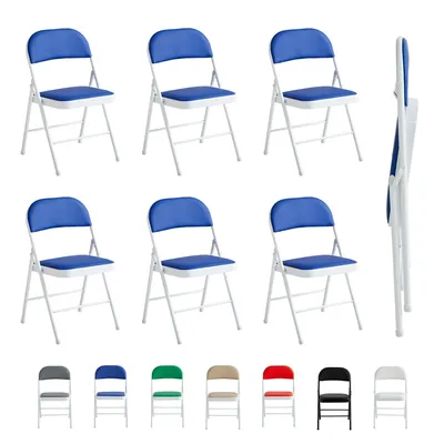 Produktbild von mcc direct Klappstuhl, Kunstleder Klappstuhl mit Metallrahmen und gepolstertem Sitz,  für Zuhause, Büro und Empfang, 6er Set Blau