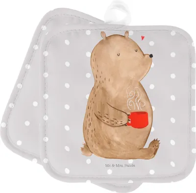 Produktbild von Mr. & Mrs. Panda Topflappen Bär Kaffee - Grau Pastell - Geschenk, Topfuntersetzer, Coffee, Set, topfhalter, Teddy, 2er, Bären, Kochlappen, Morgenroutine, Guten Morgen