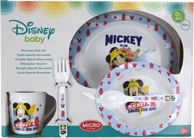 Produktbild von Mickey Mouse, Kinder-Geschirrset 5-teilig mikrowellengeeignet mit Cartoon-Motiv, Weiß