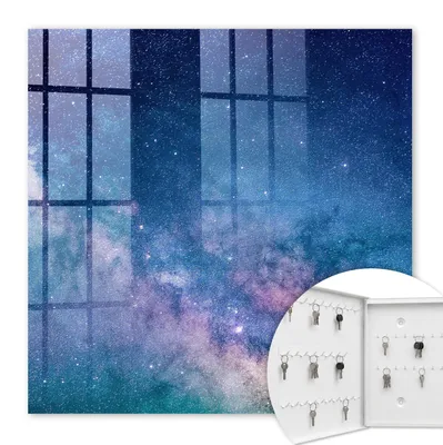 Produktbild von Metall Schlüsselkasten 30 x 30 cm - weißer Schlüsselschrank zur Wandmontage - wandhängende Schlüsselbox mit Tür - nach links öffnend - Schlüsselaufbewahrung für Flur - Büro - Arbeitszimmer - Werkstatt - Garage - Kosmische Nacht