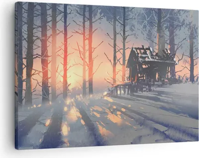 Produktbild von Bild auf Leinwand - Leinwandbild - Winter Wald Hütte - 70x50cm - Wand Bild - Wanddeko - Wandbilder - Leinwanddruck - Bilder - Kunstdruck - Wanddekoration - Leinwand bilder - Wandkunst - AA70x50-3854