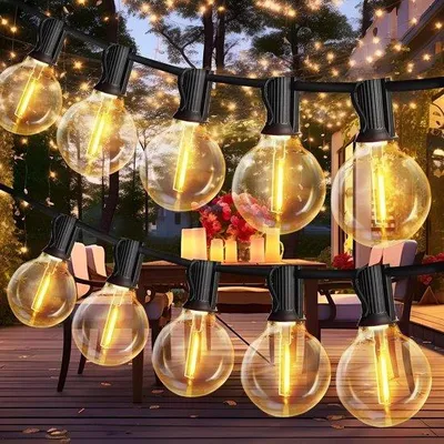 Productafbeelding van Buitenverlichting, 15 meter LED met G40 lampen - IP44, waterdicht - 2700K, warm wit - geschikt voor tuin en terras
