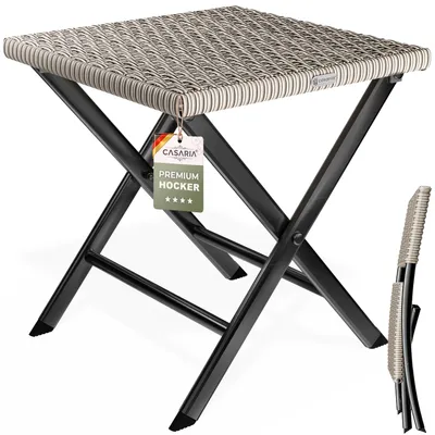 Produktbild von CASARIA® Polyrattan Klapphocker 75kg Belastbarkeit 44x40x44cm Klappbar Leicht Tragbar Wetterfest Garten Terrasse Balkon Camping Hocker Stuhl Creme