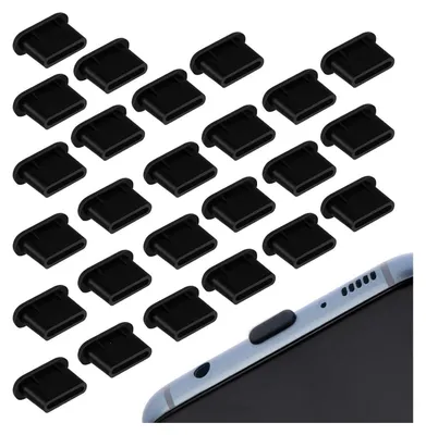 Zdjęcie produktu dla 25 sztuk Osłona przeciwpyłowa na telefon komórkowy Silikonowa osłona przeciwpyłowa USB C Czarna osłona portu ładowania telefonu Kompatybilna z wtyczką USB C Telefon komórkowy i tablet muszą mieć