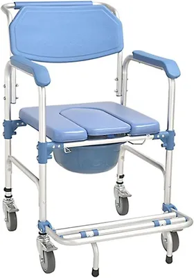 Produktbild von Toilettenstuhl mit Rollen Duschstuhl mit Toilette für Senioren Fahrbarer Toilettenrollstuhl mit Armlehne Rückenlehne und Toiletteneimer bis 150kg Duschstuhl mit Rollen für Behinderte