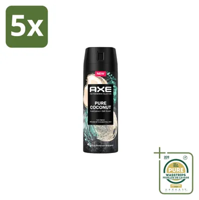 Image de 5 x Déodorant spray Axe Pure Coconut, 150 ml - Pack économique - 5 pièces