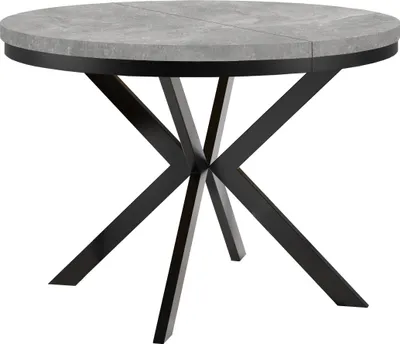 Image de Table ronde à rallonges pour salle à manger ENDIK avec piétement à anneaux et pieds en métal, diamètre : 110 / 160 cm, couleur : Atelier clair / noir
