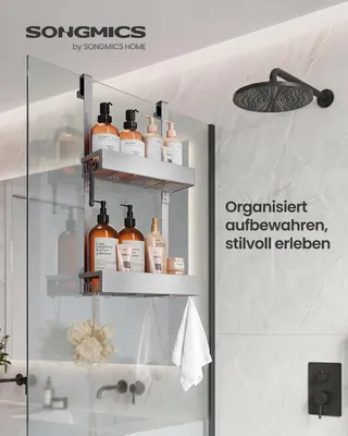 Produktbild von SONGMICS Duschablage ohne Bohren 1er Set, Rostfreies Badregal Hängend, Bad Aufbewahrung, 31,5 x 15,5 x 56 cm, Grau