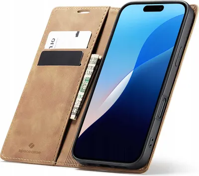 Zdjęcie produktu dla Etui z klapką SPACECASE Wallet do iPhone 16 Pro Brązowy