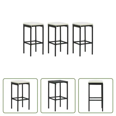 Produktbild von The Living Store Barhocker mit Kissen 3 Stk. Schwarz Poly Rattan