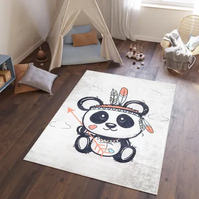 Produktbild von Tapiso Teppich EMMA Modern Kinderzimmer Grau Panda Schlafzimmer 160 x 230 cm