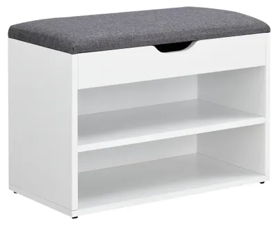 Produktbild von Schuhbank Gentofte 60x30x46cm Schuhschrank mit 3 Ablagefächern Schuhablage für 4 Paar Schuhe Sitzbank Weiß/Grau