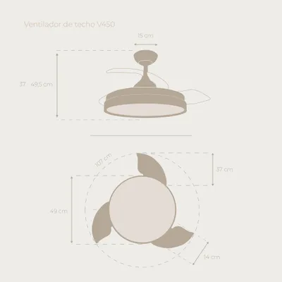 Obrázok produktu pre EVVO V450, Domáci lopatkový ventilátor, Biela, Strop, 47 dB, 106 cm, 97 m³/h