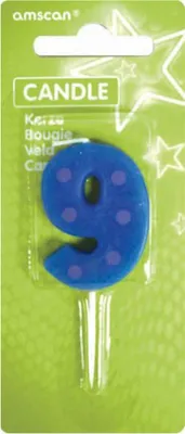 Produktbild von Geburtstagskerze farbig 7,6cm Zahl 9