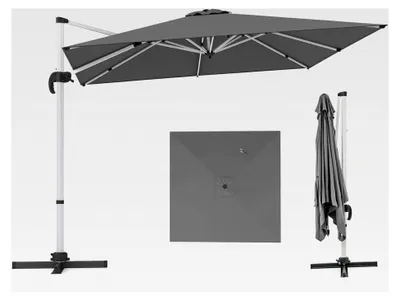Produktbild von Rechteckiger Sonnenschirm 300 x 300 cm, großer Ampelschirm mit Kurbel, neigbar und 360° drehbar, Terrassenschirm für Garten, Terrasse, Balkon (Grau)