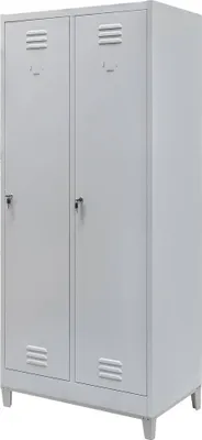 Zdjęcie produktu dla Szafka ubraniowa BHP socjalna metalowa Mega-M J-80 na podstawie z nóżkami dwudrzwiowa szara 80x50x190cm skręcana