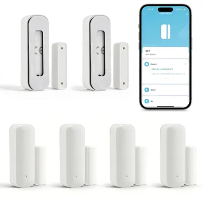 Immagine prodotto di 4 sensori di contatto per porte e finestre Wi-Fi, ideali per case intelligenti