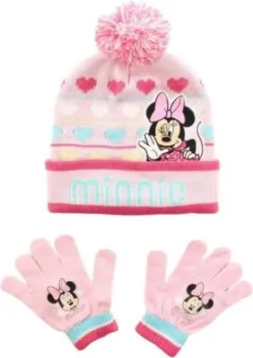 Produktbild von Disney Minnie Maus Kinder Winter Bommel Mütze plus Handschuhe 52 54 Rosa