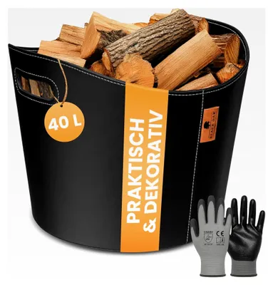 Produktbild von DAKOTA L 40L Holzkorb für Kaminholz - Kunstleder schwarz, 30 kg Traglast, 40 Liter, 40x38x32cm