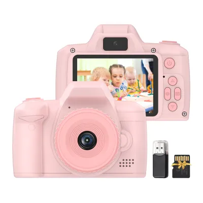 Produktbild von 1080P-Digitalkamera fuer Kinder, digitale Videokamera fuer Kinder, Doppelobjektiv, 2,4-Zoll-IPS-Bildschirm, Spielen, Musikhoeren, eingebauter Akku mit Umhaengeband, 32 GB TF-Karte, USB-Kartenleser, Geburtstags- und Weihnachtsgeschenk fuer Jungen und Maedchen