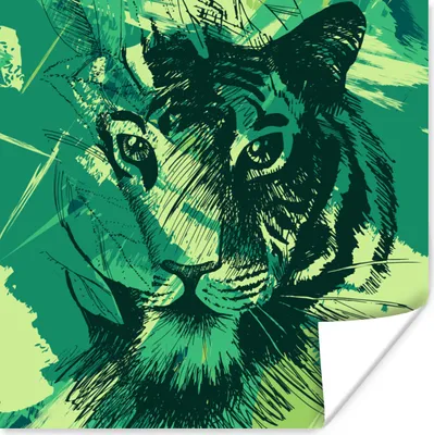 Produktbild von MuchoWow® Poster Tiger - Kopf - Grün 30x30 cm - Wandposter - Printing