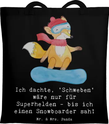 Produktbild von Mr. & Mrs. Panda Tote Bag Snowboarden Zauber - Schwarz - Geschenk, Beutel, Jutebeutel, Sportart, Sportler Geschenke, schneebedeckte Hänge, Shopping Tasche, Wintersport