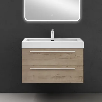 Immagine prodotto di doporro Mobile Bagno Sospeso90cm, Mobiletto per Bagno con Lavabo, Rovere chiaro, Seria Quadratto F161