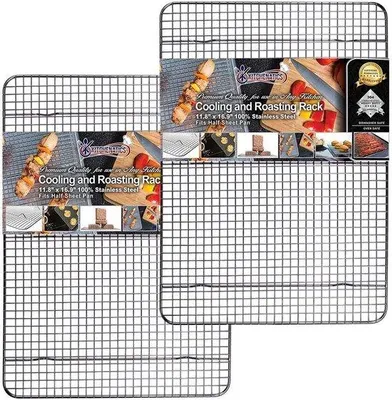 Imagen del producto de Rejilla de enfriamiento para hornos y alimentos de acero inoxidable 304 (18/8) de la marca Unyqoos®, resistente a temperaturas de hasta 300°C (575°F), muy estable y resistente a la corrosión, compatible con bandejas de horno de 29.97 x 42.93 cm