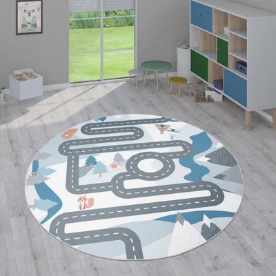 Image de Tapis pour enfants, tapis à poils courts pour chambres d'enfants avec différents motifs Tapis de jeu colorés, taille 200 cm, ronds