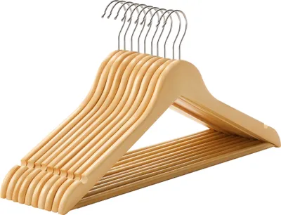 Produktbild von SONGMICS Kleiderbügel aus Holz, 10er Set, Anzugbügel aus Massivholz, Jackenbügel, Einkerbungen im Schulterbereich, rutschfest, für Jacken, Hemden, um 360° drehbarer Haken, naturfarben CRW001-10