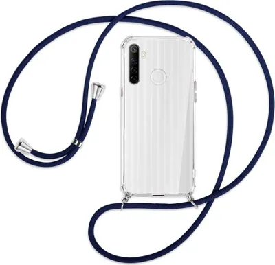 Produktbild von Handykette Backcover-Schutzhülle mit Band (Metall silberfarben) für Realme C3 - dunkelblau