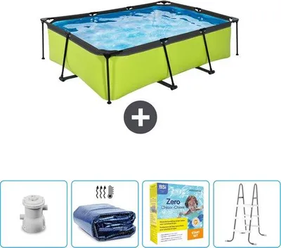 Produktbild von Rechteckiges Schwimmbecken Lime Frame - 220 x 150 x 65 cm - inkl. Solar-Schattenrollo - Wartungspaket - Leiter - Jetzt besonders günstig
