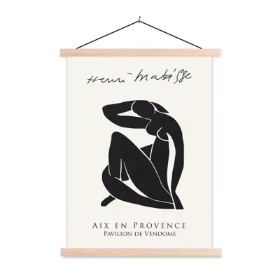 Produktbild von MuchoWow® Textilposter Frau - Abstrakt - Schwarz - Henri Matisse 40x53 cm mit holzfarbenen Rahmen - Schlafzimmer