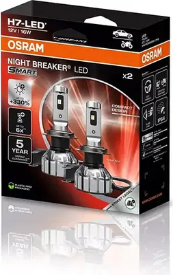 Productafbeelding van OSRAM NIGHT BREAKER LED SMART, LED-vervangingslamp H7, voldoet aan de Duitse wegverkeersvoorschriften (StVZO), (verpakking: 2 stuks in een platte doos)