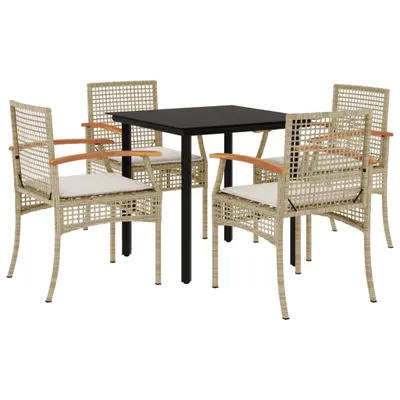 Imagen del producto de Juego de jardín de 5 piezas con cojines, color beige, fabricado en ratán sintético
