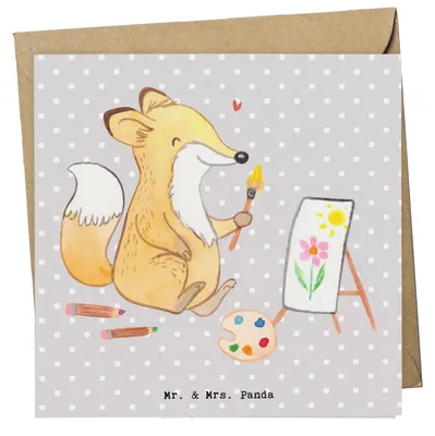 Produktbild von Mr. & Mrs. Panda Grußkarte Fuchs  Malen - Grau Pastell - Geschenk, Klappkarte, Sport, Künstlerin, Hobbyzeichner, faltkarte, anlasskarte, Zeichnen, Künstler, doppelkarte