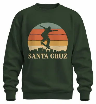 Obrázok produktu pre Tričko s dlhým rukávom, štýl retro, s motívom západu slnka a logom Santa Cruz, zelené, veľkosť L