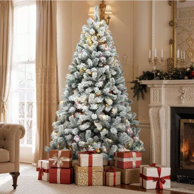 Produktbild von BALCONERA 228cm Künstlicher Weihnachtsbaum mit Schnee & 550 LED Beleuchtung, ca. 1346 Spitzen, Naturgetreu Tannenbaum mit Klappsystem & Metallständer, Schnellaufbau , 228 x Φ115cm