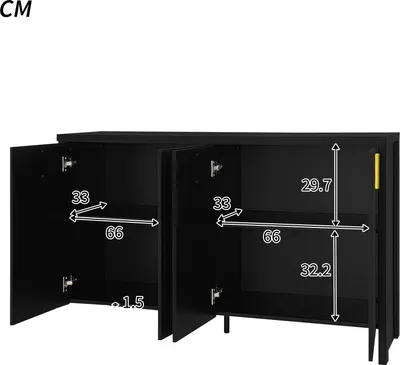 Image de okwish Commode/Buffet avec grand espace de rangement, 4 portes, tiroirs avec poignées dorées et séparateurs réglables pour salon – 140×38×80 cm – noir