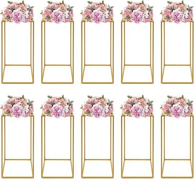 Imagen del producto de Soportes para macetas dorados, 30x30x60 cm, juego de 10, columnas metálicas para jarrones, capacidad máxima de 20 kg