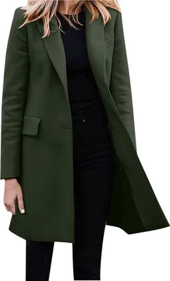 Produktbild von ASKSA Damen Winterjacke Langarm Revers Wintermantel Einreihig Damenmantel Strickjacke Warm Mantel, Armeegruen, L