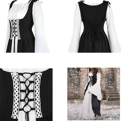 Produktbild von Damen Mittelalterliche Kleid mit Trompetenärmel Mittelalter Party Kostüm Maxikleid, schwarz, S