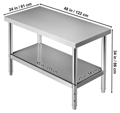 Produktbild von Arbeitstisch aus Edelstahl, 48 x 24 x 34 Zoll, mit Stauraum und verstellbarem Untergestell
