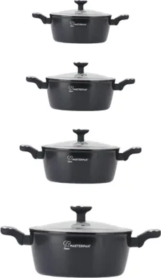 Produktbild von MASTERPAN 8-teiliges Kochgeschirrset, Antihaftbeschichtung, für alle Herdarten BLACK MP2802