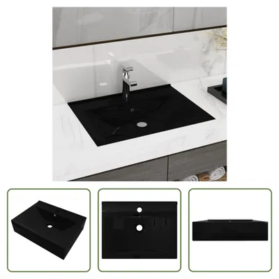 Produktbild von The Living Store Luxus-Waschbecken Keramik Rechteckig Schwarz mit Hahnloch 60x46 cm