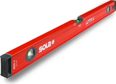A red Sola spirit level on a white background.